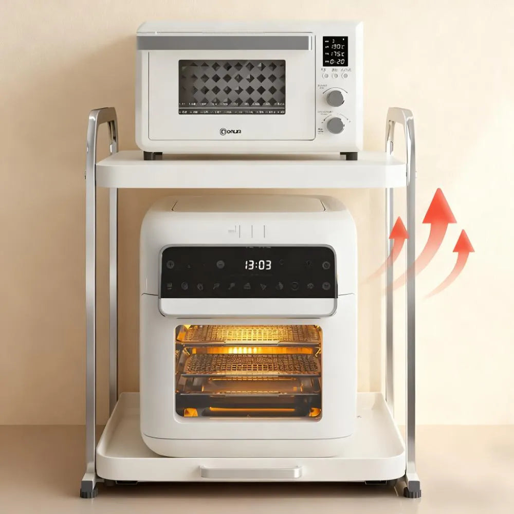 Upgraded 2-Tier Kitchen Rack – Features a Movable Tray for Easy Access