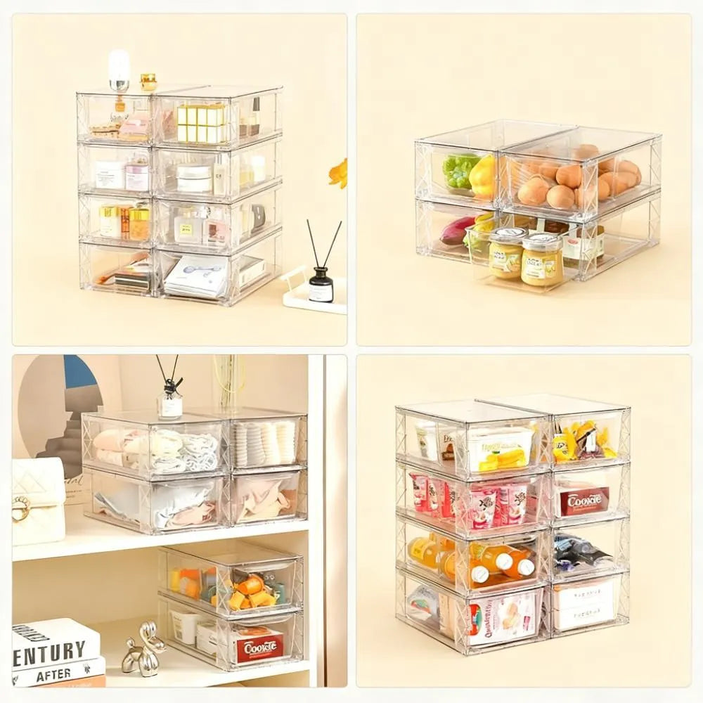 6-Pack Clear Storage Bins - Stackable with Handles, All-in-One Organizer for Pantry, Fridge & Closet