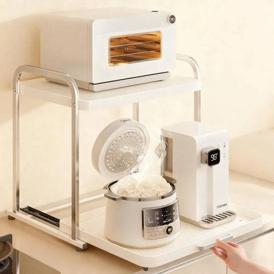 Upgraded 2-Tier Kitchen Rack – Features a Movable Tray for Easy Access
