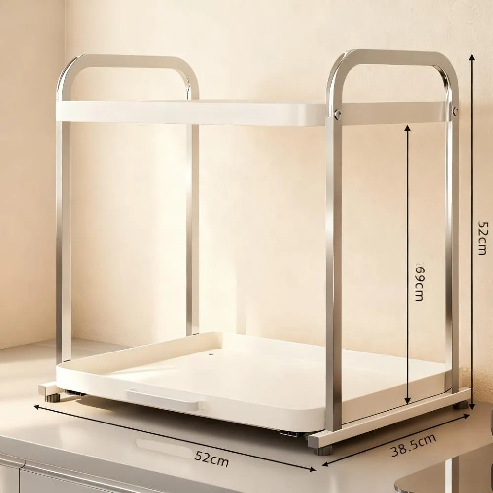 Upgraded 2-Tier Kitchen Rack – Features a Movable Tray for Easy Access