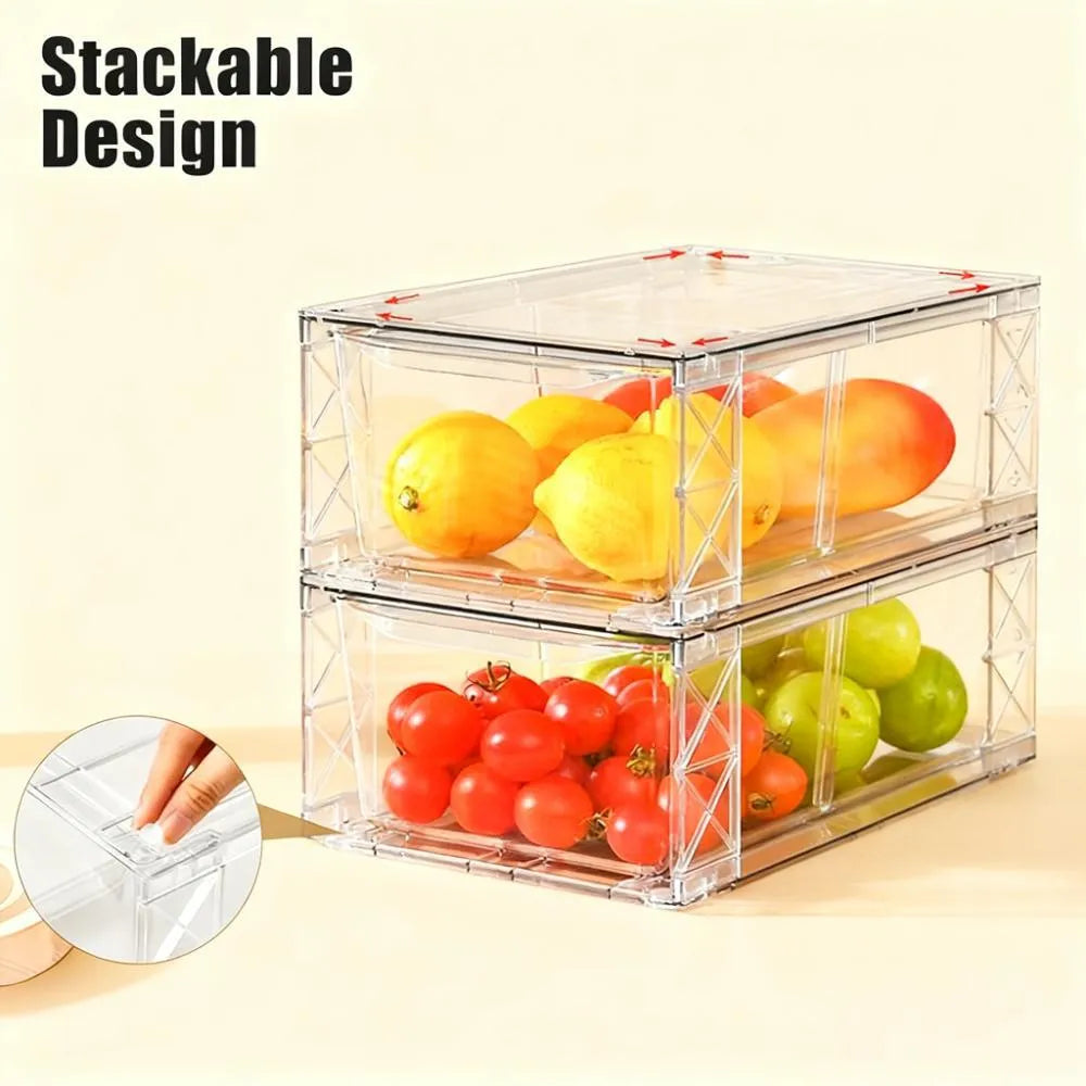 6-Pack Clear Storage Bins - Stackable with Handles, All-in-One Organizer for Pantry, Fridge & Closet