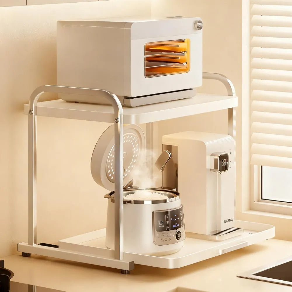 Upgraded 2-Tier Kitchen Rack – Features a Movable Tray for Easy Access