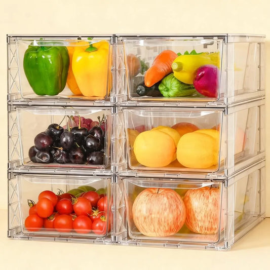 6-Pack Clear Storage Bins - Stackable with Handles, All-in-One Organizer for Pantry, Fridge & Closet